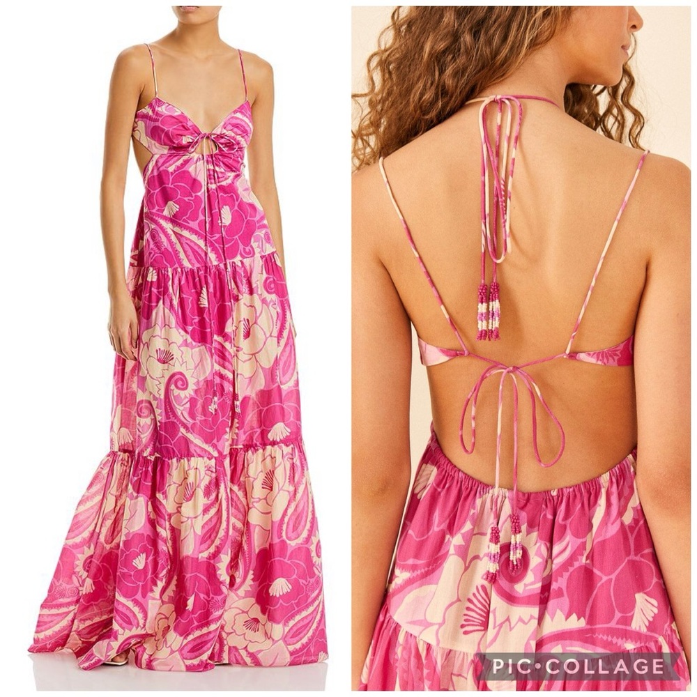 Farm Rio Tropical Groove Pink Maxi Dress Large Cutout Halter NWT - Picture 7 of 16